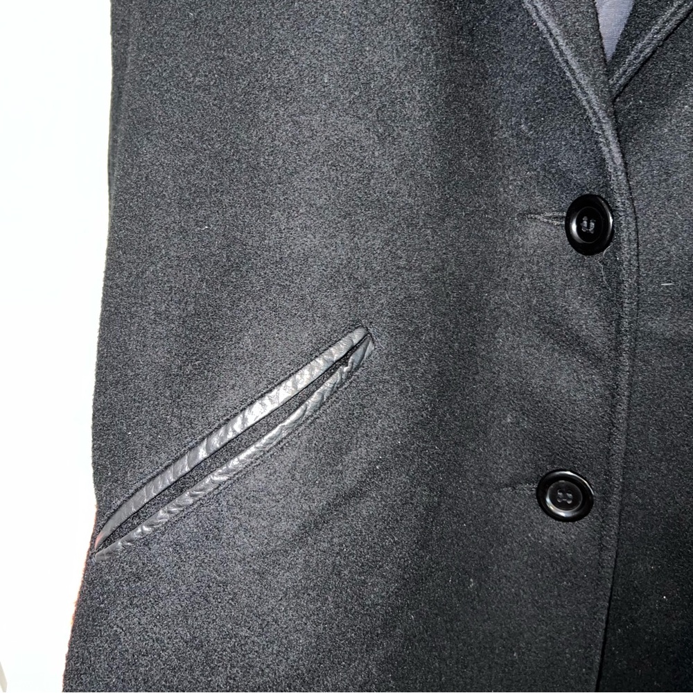Vintage Hunter’s Run Pure New Wool And Leather Trim Black Long Coat - Picture 6 of 14